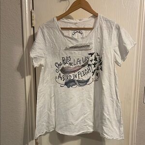White Graphic T-Shirt with Bird Design